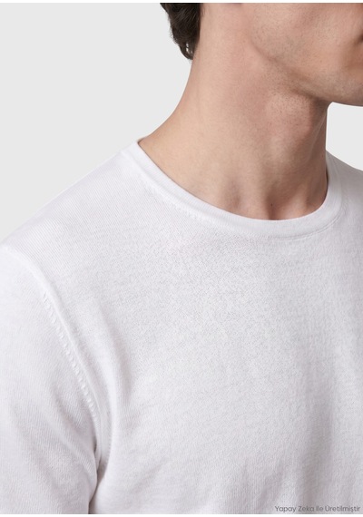 Ramsey Beyaz Düz %100 Keten T-shirt