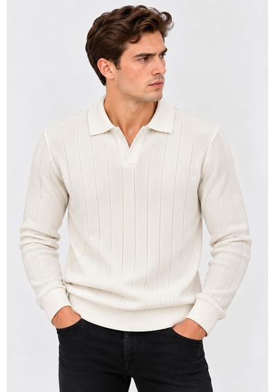 Classics Men Turbulance Slim Fit Erkek Polo Yaka Triko Kazak 7786 Beyaz