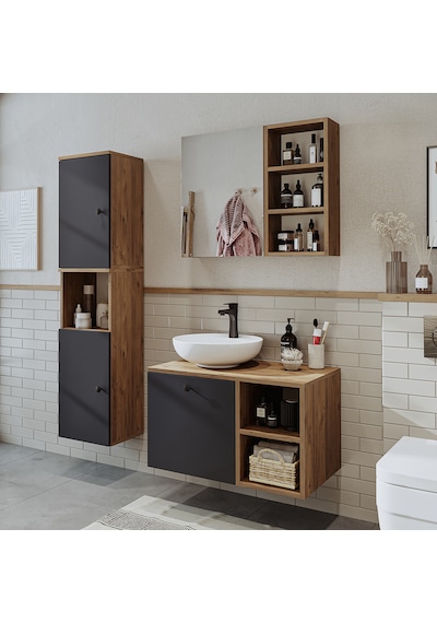 Lavabolu Mdf 75 Cm Lotus Çekmeceli Banyo Dolabı + Aynalı Dolap Atlantik Çam - Antrasit Lavabolu Mdf 75 Cm Lotus Çekmeceli Banyo Dolabı + Aynalı Dolap Atlantik Çam - Antrasit