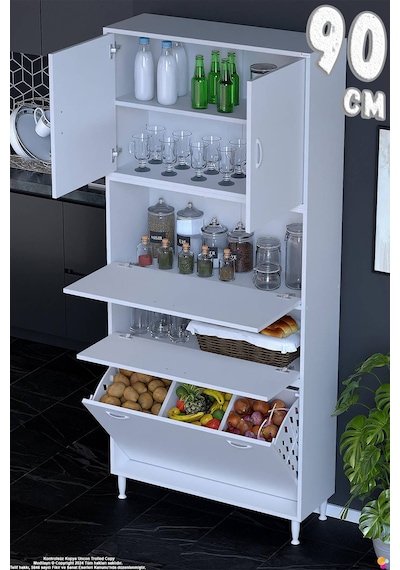 Mona 90 Cm Tam Kapaklı 3 Göz Sepetli Çok Amaçlı Mutfak Banyo Kirli Çamaşır Dolabı Oyuncak Dolabı Beyaz Mona 90 Cm Tam Kapaklı 3 Göz Sepetli Çok Amaçlı Mutfak Banyo Kirli Çamaşır Dolabı Oyuncak Dolabı Beyaz
