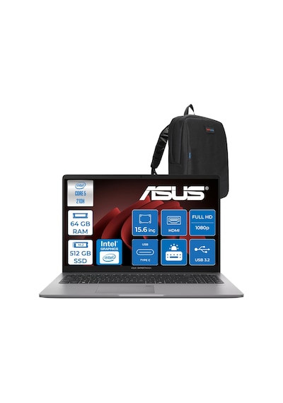 Asus ExpertBook P1 P1503CVA-ZC516512G0DF22 Core 5 210H 64 GB 512 GB SSD 15.6" Free Dos Dizüstü Bilgisayar + Zetta Çanta