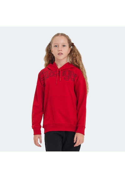 Slazenger LETTO Çocuk Kapüşonlu Cepli Kırmızı Sweatshirt