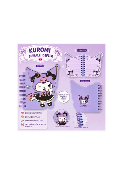 Sanrino Kuromi Spiralli Defter Çizgili Özel Kesim Mor Mini Boy 2 2
