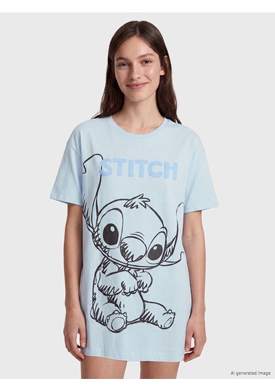 Lcw Young Mavi Stitch Baskılı Kadın Gecelik