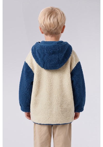 Defacto Çıtçıtlı Renk Bloklu Kapüşonlu Pelüş Hırka Erkek Bebek H2374a526cwbe376 Mavi-be376
