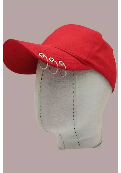 Tezzgelsin Unisex Arkadan Ayarlanabilir 3 Halka Piercing Şapka Beyzbol Kep Şapka Kırmızı