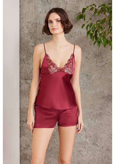 Pierre Cardin 6005 Kadın Bordo Gelin Set 6'lı Saten Takım Bordo