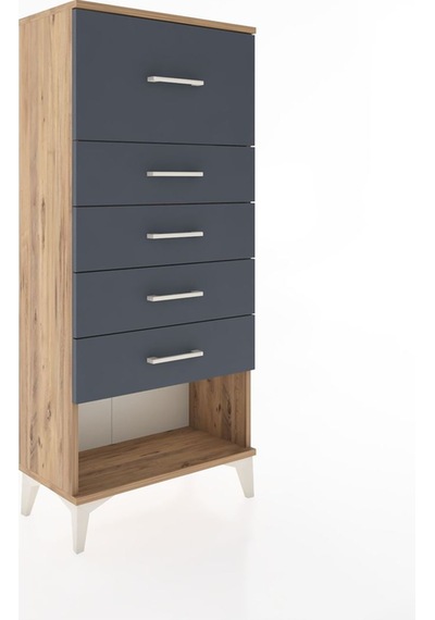 Hyperion Dolap 5 Çekmeceli 60x44x134 Çam-antrasit Çam
