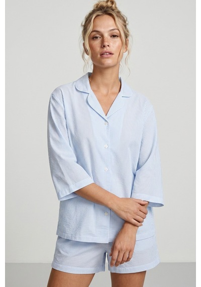 Siyah İnci Düğmeli İnce Soft Örme Şortlu Pijama Takımı 8054 mavi