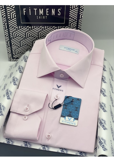 Fitmens Klasik Uzun Kol Cepsiz Likralı Rahat Kumaş Erkek Gömlek Fs-004517 - Pembe-3188