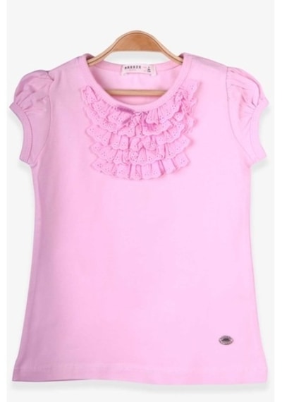 Breeze Kız Çocuk Tişört Güpürlü Pudra (4-8 Yaş)