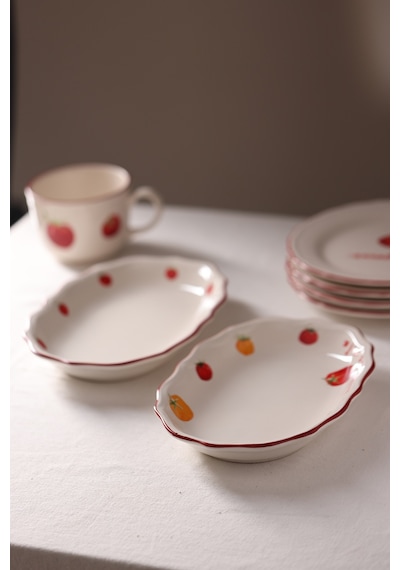 Rakle x Bengi Kurtcebe Pomodoro Stoneware 2'li Kayık Sunum Tabağı Seti 25 cm