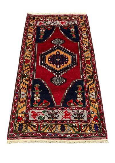 El Dokuma Sıfır Yahyalı Halısı 110x200 Kırmızı Kök Boya Yün Halı Kırmızı
