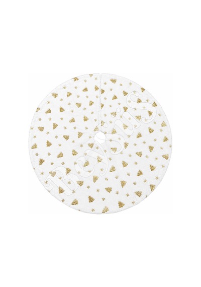 Yılbaşı Çam Ağacı Süsü Çam Altı Örtüsü Peluş Gold Kar Desenli Beyaz Diğer
