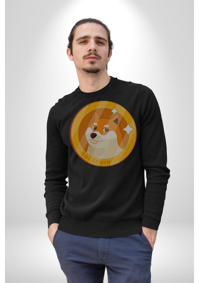 Doge Coin Unisex Siyah Baskılı Sweatshirt Siyah