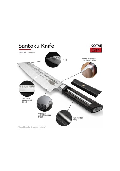 Tr Kotaı Santoku Bunka Şef Bıçağı, Saya Ve Bambu Kutulu 17 Cm Bıçak Mutfak Bıçağı Elle Dövülmüş Ve Diğer