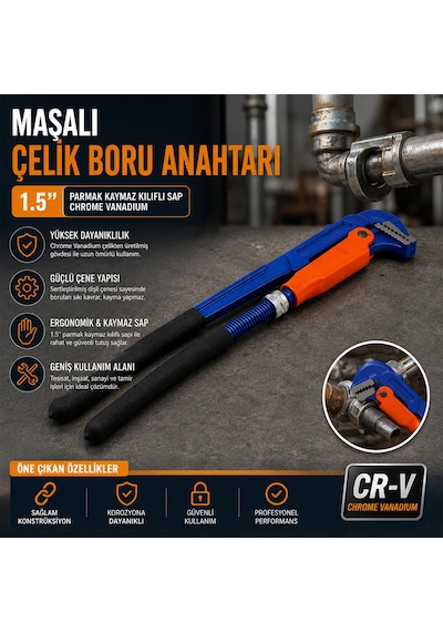 1.5" Maşalı Çelik Boru Anahtarı Cr-v Çok renkli