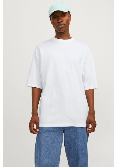 Jack & Jones Erkek Jjecharge Bisiklet Yaka Oversize %100 Pamuk T-shirt 12259975 Beyaz Beyaz