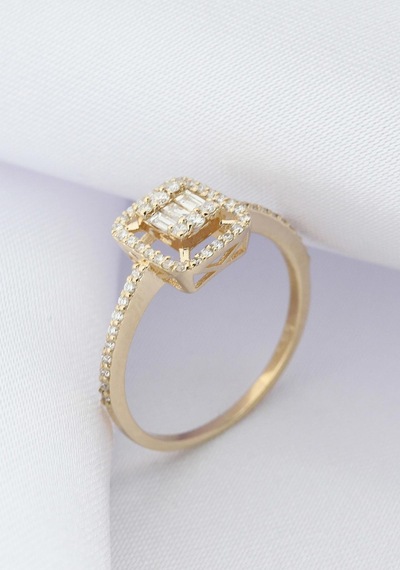 Rose Gold Pırlanta Baget Yüzük Rose Gold