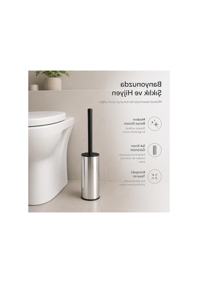 Alper Banyo Krom Klozet Fırçası, Paslanmaz Görünümlü Tuvalet Fırçası, Siyah Saplı Modern Wc Fırçalık, Banyolar İçin Kompakt Ve Şık Tasarım Açık Ahşap