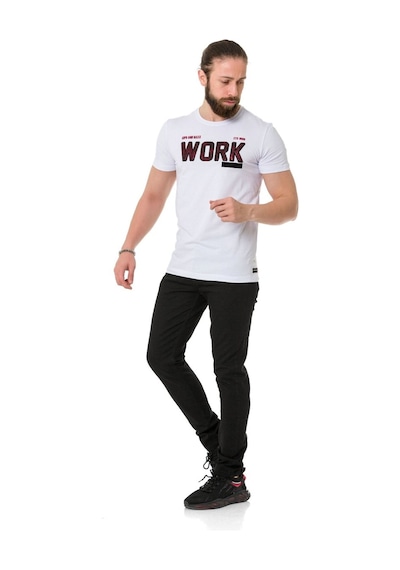 Erkek Kabartmalı Bisiklet Yaka Kısa Kollu Tişört -ct734 Beyaz
