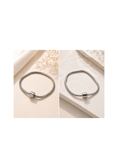 Minimalist Silindir Klipsli Çelik Bileklik - Charm Ve Bileklik Ucu Uyumlu Gümüş