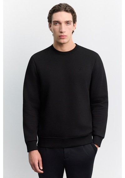 Avva Erkek Siyah Bisiklet Yaka 3 İplik Şardonlu -5 Dereceye Dayanıklı Regular Fit Sweatshirt A62y1291