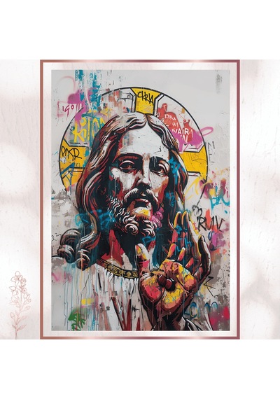 Graffiti İsa Portresi - Modern Ruhani Sanat Pvc Tablo