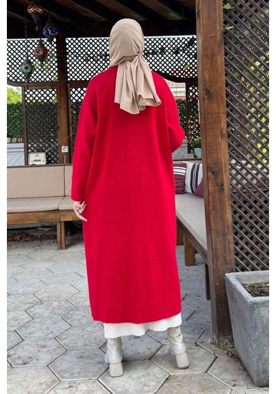 Rabia Şamlı Yakut Angora Triko Kap Kırmızı Normal