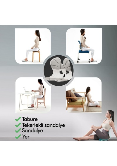 Ergonomik Ortopedik Bel Destekli Oturma Minderi Postür Düzeltici İş Ev Oto Sırt Koltuk Yastığı Gri