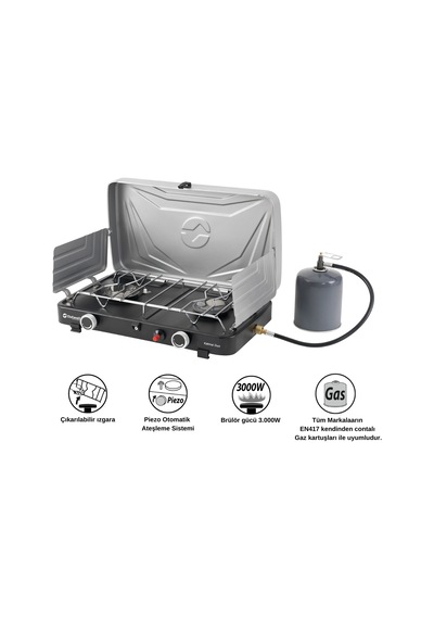 Outwell Katmai Duo Stove Çift Brülörlü Kompakt Portatif Ocak Gri
