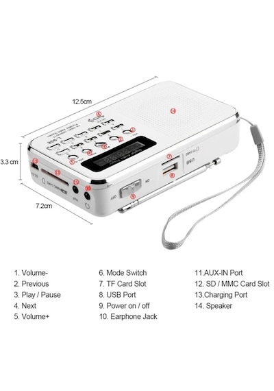 Ultratekno L-938 Şarjlı Taşınabilir Fm Radyo Dijital Ekranlı Usb/tf/sd/aux Destekli Bl-5c Bataryalı Cep Radyosu