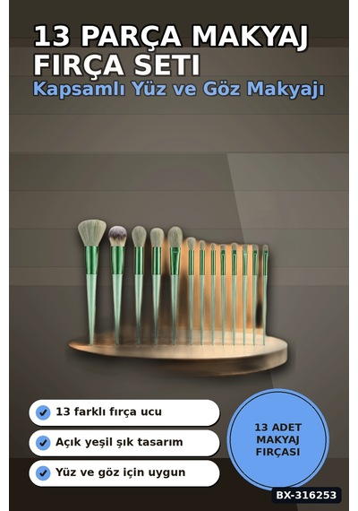 Makyaj Fırça Seti 13 Parça Yumuşak Kıllı Ergonomik Saplı Far Allık Fırçası Bx-316253