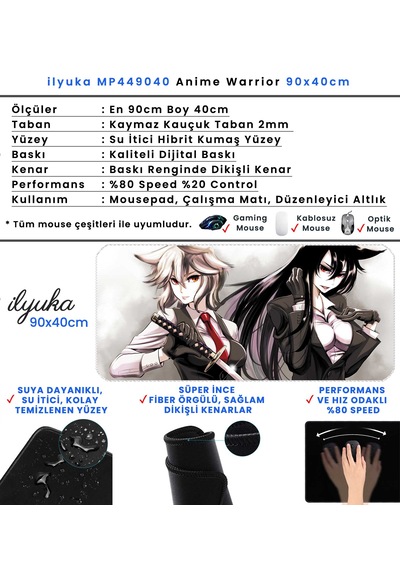 İlyuka Mousepad 90x40cm Büyük Boy Xxl Mp449040 Anime Warrior