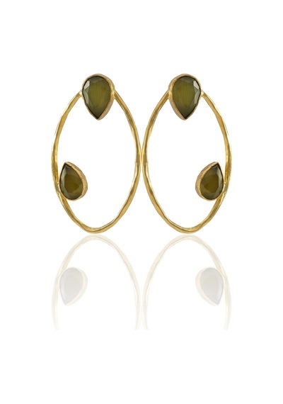 Kadir Jewellery 22 Ayar Altın Kaplama Geometrik Küpe -el İşçiliği Ve Hipoalerjenik Küpe Altın - Zeytin Yeşili