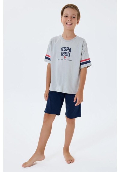 U.S. Polo Assn. Erkek Çocuk 2 Li Bermuda T-şhirt Takım Gri-2305 Gri
