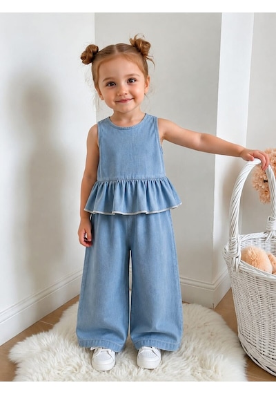 My Kids Wear Mini Chic Fırfır Detaylı Kız Çocuk Takım 12831 Buz Mavi