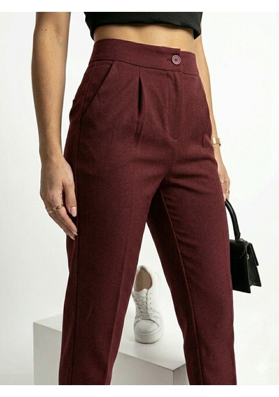 Ribana Classic Kadın Dar Paça Pileli Mevsimlik Klasik Moda Kumaş Pantolon 4687 Bordo