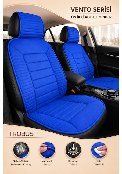 Honda Civic 2012-2015 Üniversal Vento Serisi 2 Parça Ön Oto Koltuk Minderi Mavi