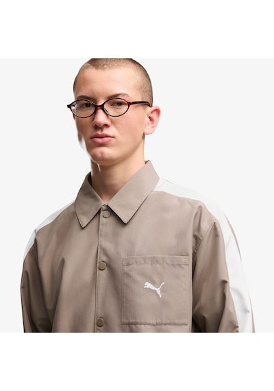 Puma T7 Relaxed Woven Overshirt Erkek Gri Gömlek 638362 Çok Renkli