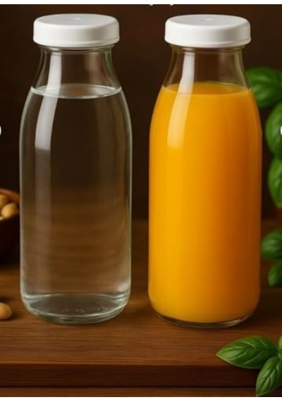 2 Adet Beyaz Plastik Kapaklı 1 Litre Şeffaf Sürahi Süt, Ayran, Su, Limonata Meşrubat Şişesi Cam Şişe