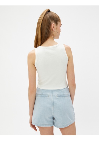Koton Crop Atlet Kolej Baskılı Fitilli Ekru 3sal30120ık Ekru
