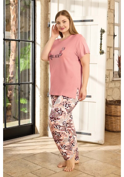 Aydoğan Kadın Pijama Takımı Kısa Kol Büyük Beden & Battal Pembe