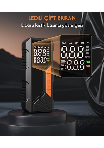Lexroo Dijital Göstergeli Led Işıklı Taşınabilir Powerbank 4500mah Araç Bisiklet Top Lastik Şişirme Standart