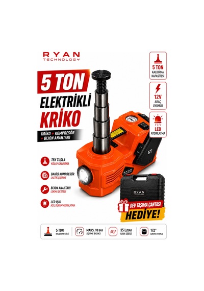 5 Ton Hidrolik Araç Krikosu 12v 4in1 Elektrikli Kriko Seti Hava Kompresörü Bijon Sökme Anahtarı Lastik Değiştirme Led Rj-5t