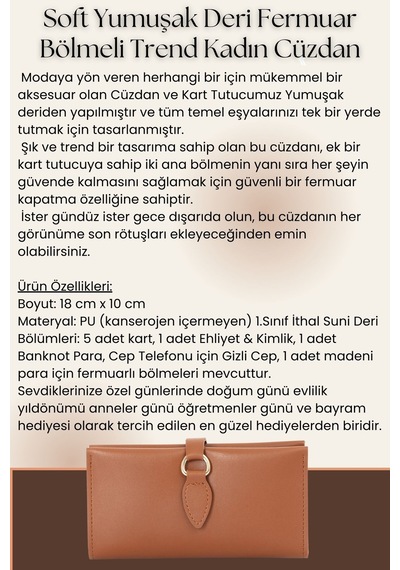 Süzer Deri Soft Yumuşak Deri Fermuar Bölmeli Trend Kadın Cüzdan Turuncu Turuncu