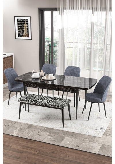 Canisa Zen Serisi 80x132 Mdf Açılabilir Siyah Mermer Desen Masa Takımı 4 Füme Sandalye Ve 1 Zebra Bench Masa Siyah Mermer Sandalye Füme Bench Zebra Canisa Zen Serisi 80x132 Mdf Açılabilir Siyah Mermer Desen Masa Takımı 4 Füme Sandalye Ve 1 Zebra Bench Masa Siyah Mermer Sandalye Füme Bench Zebra