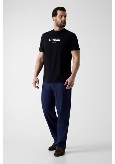 Guess Cn Ss Guess Logo Contrast Stıt Siyah Erkek T-shirt M6gı16k3032-jblk