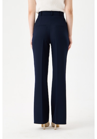 Velnara Moda Lacivert İspanyol Paça Cepli Yüksek Bel Dokuma Kumaş Kadın Pantolon Lacivert - 918305891 Lacivert