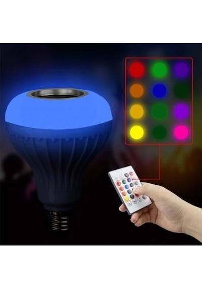 Akıllı Led Ampul 12w Rgb, Bluetooth Hoparlör Ve Uzaktan Kumanda, E27 Beyaz Işık Müzik Ve Aydınlatma Çok Renkli